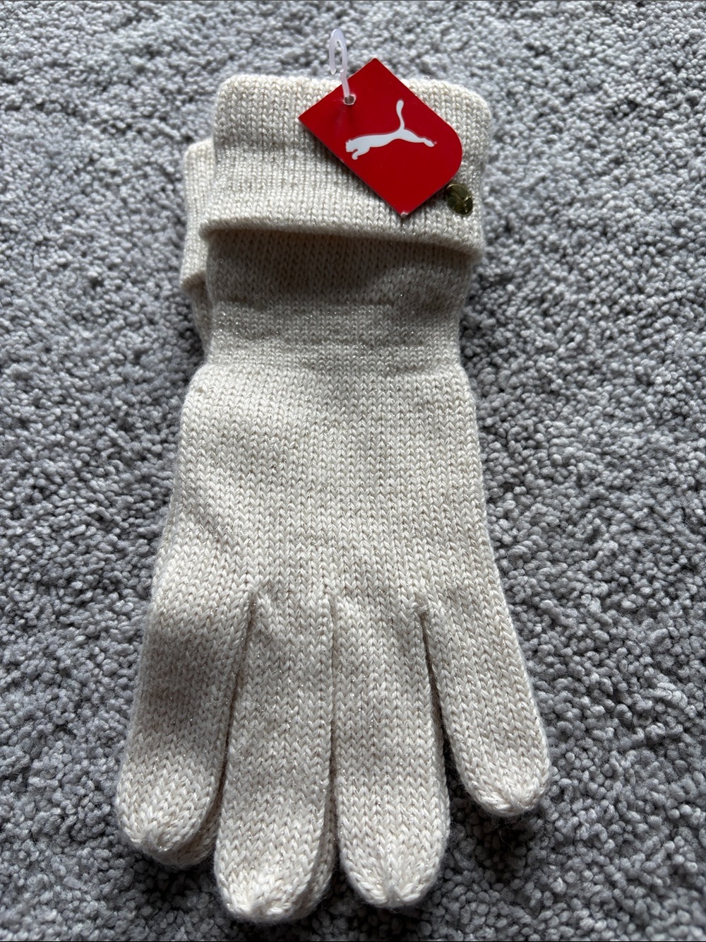 Puma Cream Knit Winter Gloves with Branded Tag